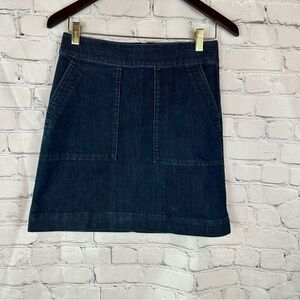 LOFT Dark wash Denim jean Skirt utility pockets womens 0 stretch minimalist prep